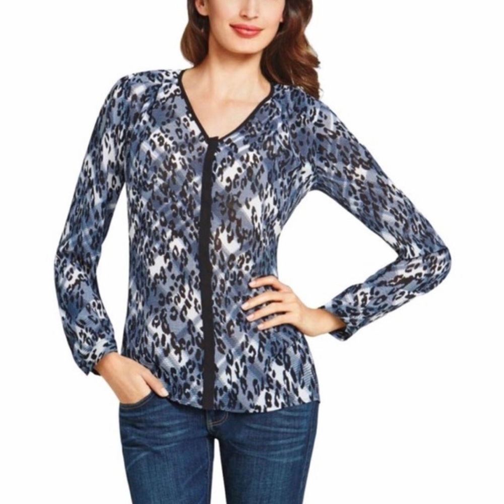 CAbi Blue Leopard Blouse